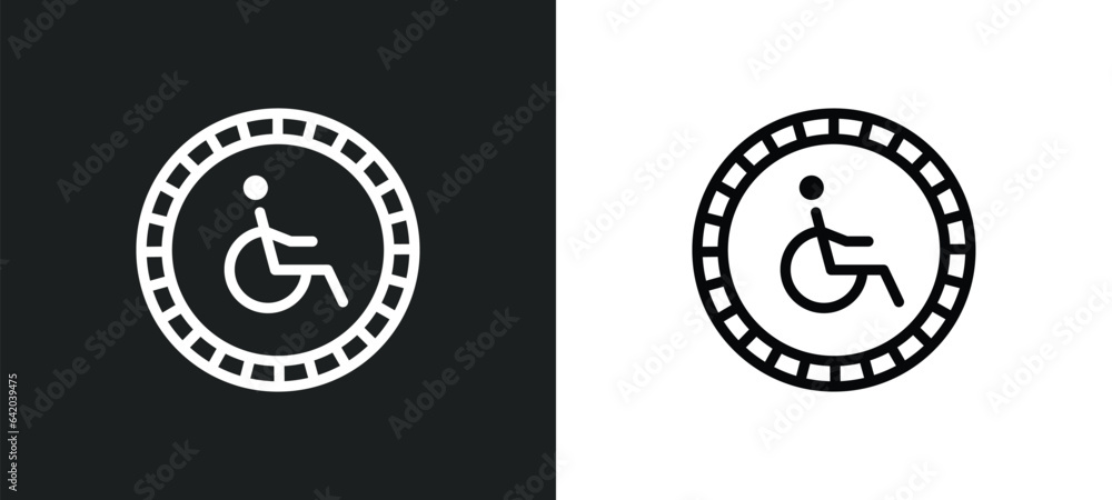 Poster disability icon isolated in white and black colors. disability outline vector icon from signs collec