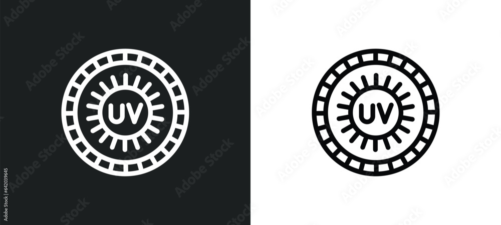 Poster uv ray warning icon isolated in white and black colors. uv ray warning outline vector icon from sign