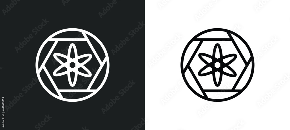 Poster atom icon isolated in white and black colors. atom outline vector icon from signs collection for web