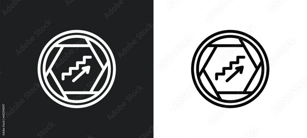 Poster ascending stairs icon isolated in white and black colors. ascending stairs outline vector icon from 
