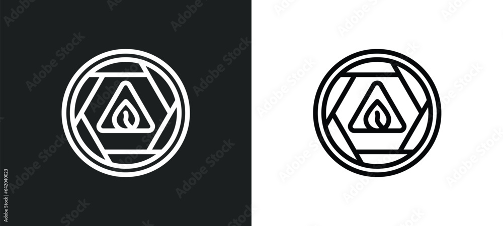 Aufkleber fire triangular icon isolated in white and black colors. fire triangular outline vector icon from si