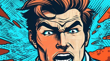 Angry man businessman in pop art style. Fantasy concept , Illustration painting.