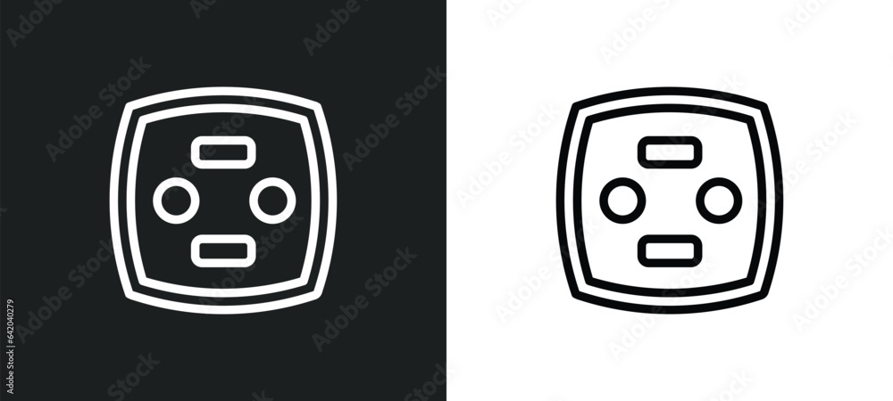 Poster electric socket on fire icon isolated in white and black colors. electric socket on fire outline vec