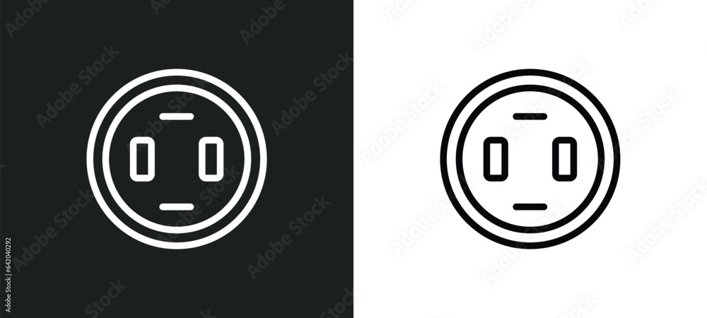 Poster round socket icon isolated in white and black colors. round socket outline vector icon from technolo