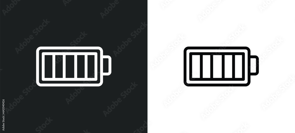 Poster battery charge almost full icon isolated in white and black colors. battery charge almost full outli