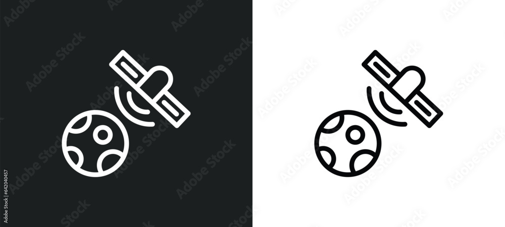 Poster satellite in orbit icon isolated in white and black colors. satellite in orbit outline vector icon f