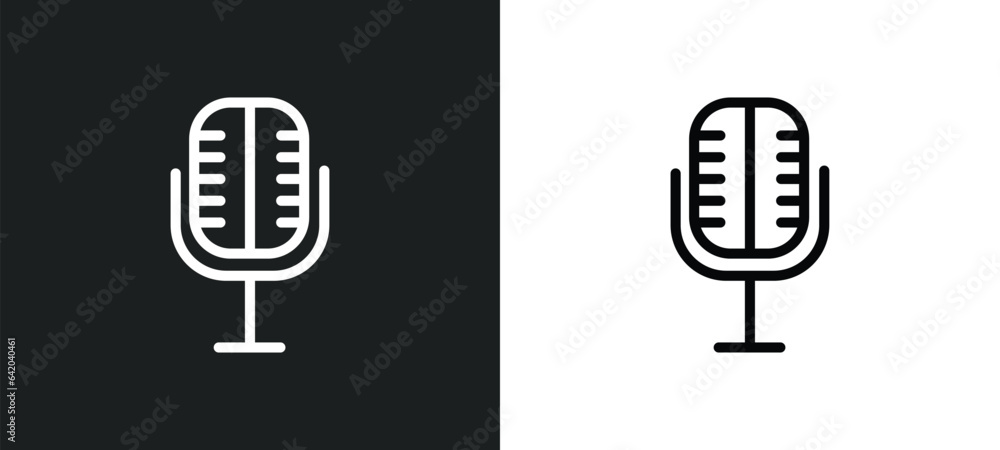 Poster old mic icon isolated in white and black colors. old mic outline vector icon from technology collect