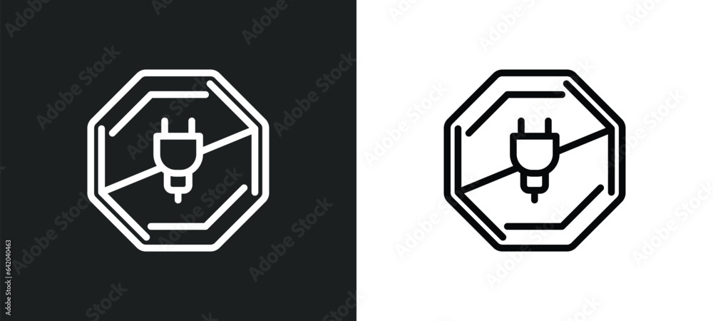 Poster no plug icon isolated in white and black colors. no plug outline vector icon from traffic signs coll