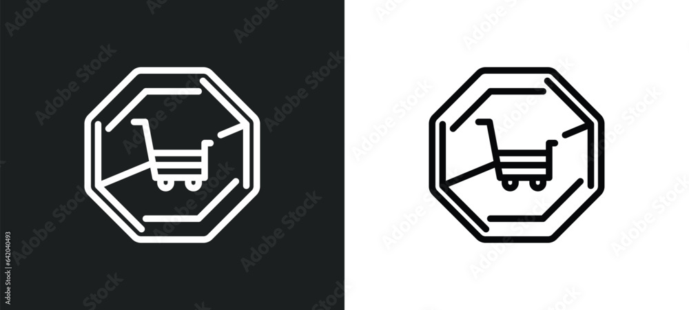 Poster no shopping cart icon isolated in white and black colors. no shopping cart outline vector icon from 