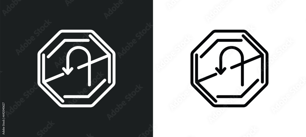 Poster no turn icon isolated in white and black colors. no turn outline vector icon from traffic signs coll