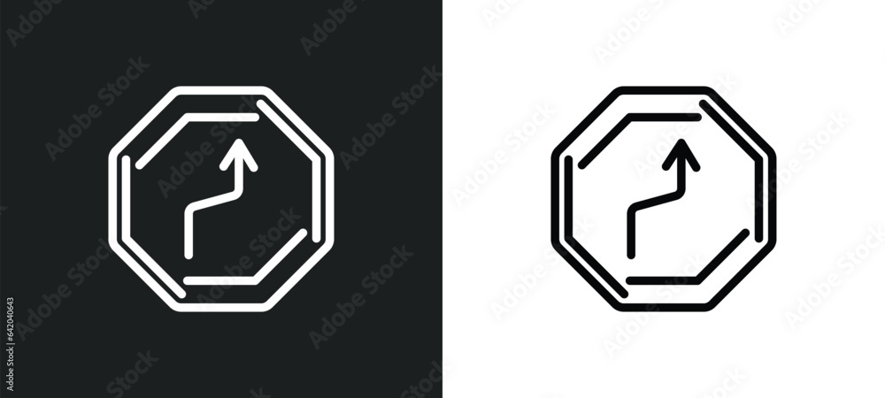 Poster right reverse bend icon isolated in white and black colors. right reverse bend outline vector icon f