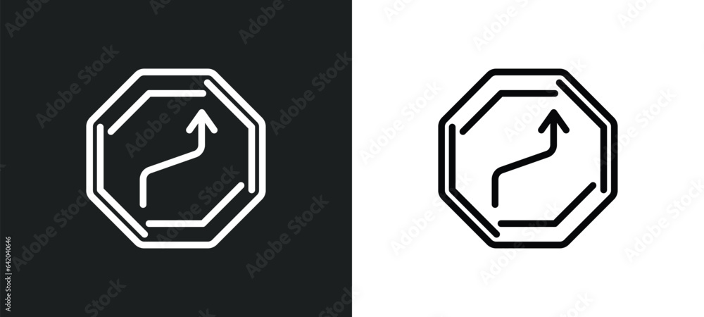 Aufkleber right bend icon isolated in white and black colors. right bend outline vector icon from traffic sign