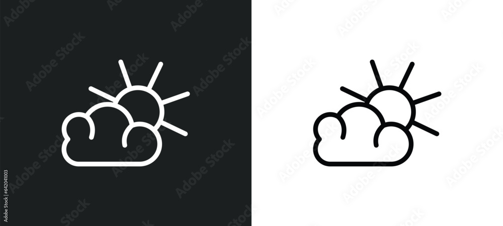 Poster clouds and sun icon isolated in white and black colors. clouds and sun outline vector icon from weat