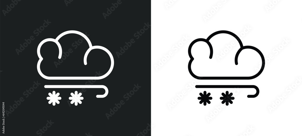 Poster snow storms icon isolated in white and black colors. snow storms outline vector icon from weather co