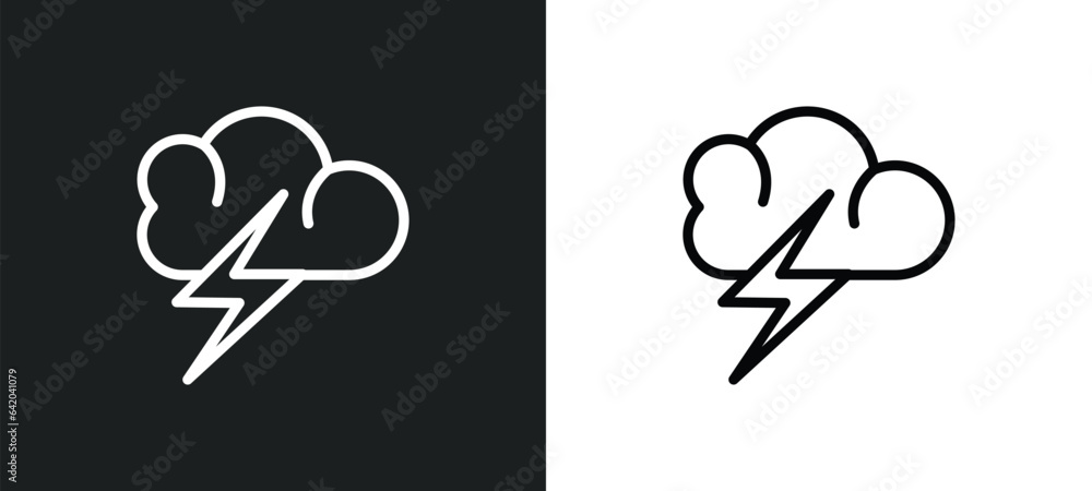 Poster thunderstorm icon isolated in white and black colors. thunderstorm outline vector icon from weather 