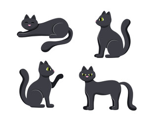 Fototapeta na wymiar Set of four black cats. Halloween concept.
