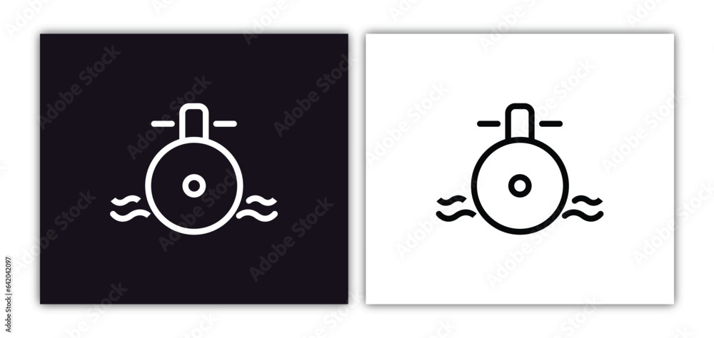 Poster submarine front view icon isolated in white and black colors. submarine front view outline vector ic