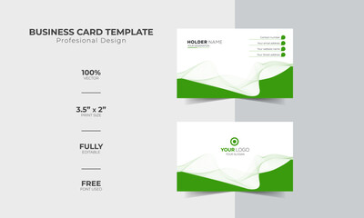 Green wavy business card design, abstract card template background