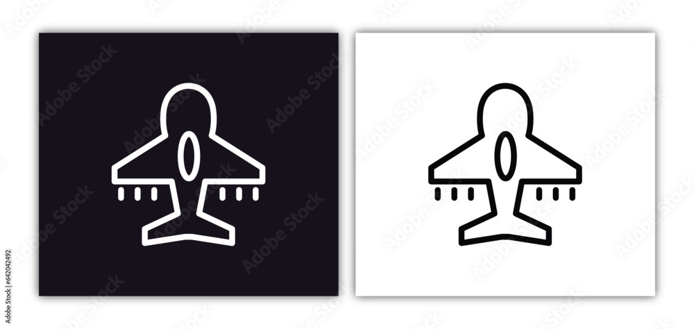 Poster aeroplane icon isolated in white and black colors. aeroplane outline vector icon from artificial int