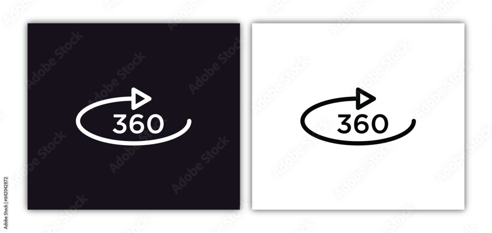 Poster 360 degrees icon isolated in white and black colors. 360 degrees outline vector icon from augmented 