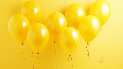 Colorful Balloons Stand Out Against a Yellow Wall Background, Adding a Vibrant Touch to the Decor