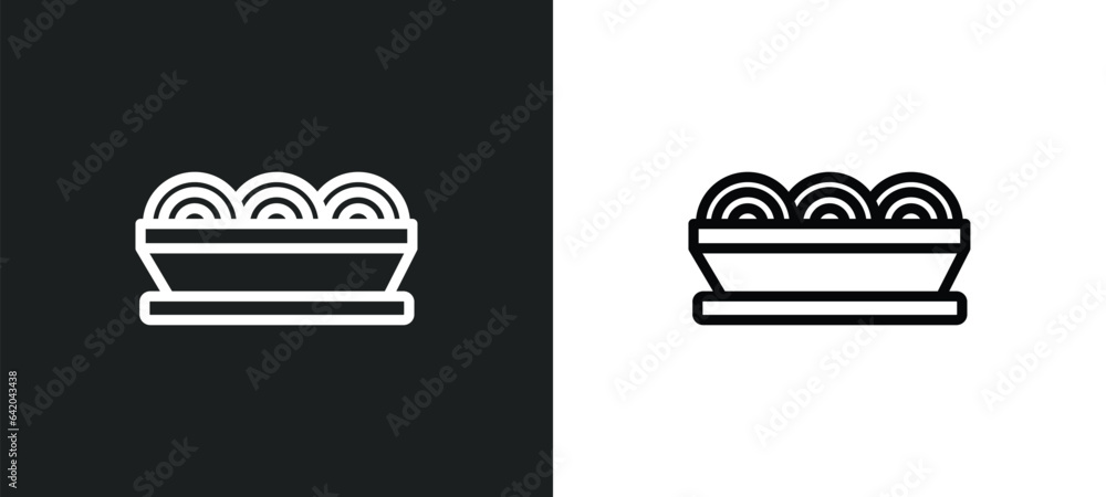Poster plate of spaghetti icon isolated in white and black colors. plate of spaghetti outline vector icon f