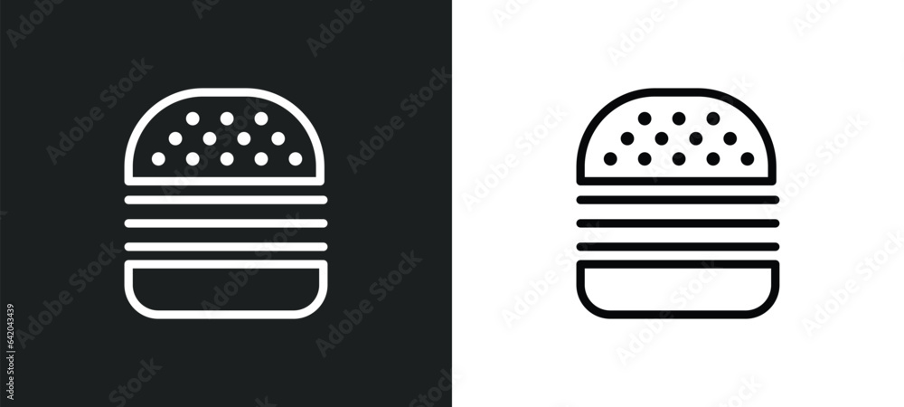 Poster complete hamburger icon isolated in white and black colors. complete hamburger outline vector icon f