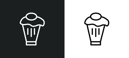 cupcake with cherry icon isolated in white and black colors. cupcake with cherry outline vector icon from bistro and restaurant collection for web, mobile apps and ui.