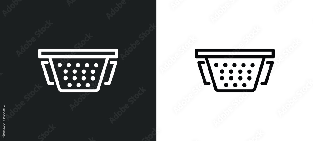 Poster strainer with handle icon isolated in white and black colors. strainer with handle outline vector ic