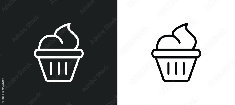 Poster cupcake with cream icon isolated in white and black colors. cupcake with cream outline vector icon f
