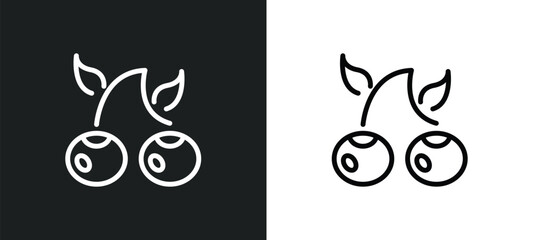 two cherries icon isolated in white and black colors. two cherries outline vector icon from bistro and restaurant collection for web, mobile apps and ui.