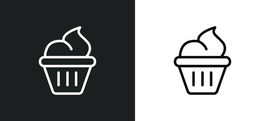 cupcake with cream icon isolated in white and black colors. cupcake with cream outline vector icon from bistro and restaurant collection for web, mobile apps and ui.