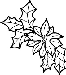 Christmas  poinsettia flower. Linear hand drawing