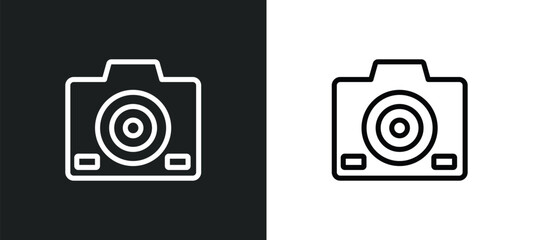 photo camera icon isolated in white and black colors. photo camera outline vector icon from brazilia collection for web, mobile apps and ui.