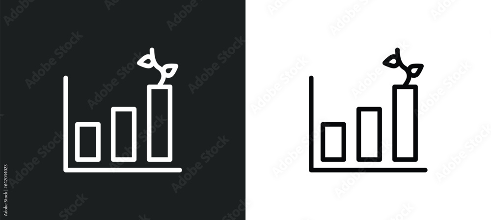 Poster growing bar graph icon isolated in white and black colors. growing bar graph outline vector icon fro