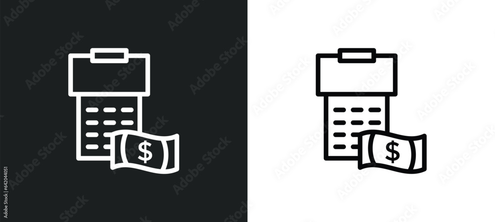 Poster tax calculate icon isolated in white and black colors. tax calculate outline vector icon from busine