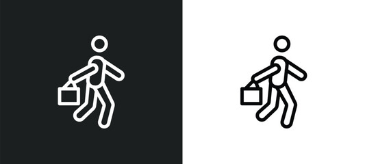 employee going to work icon isolated in white and black colors. employee going to work outline vector icon from business collection for web, mobile apps and ui.