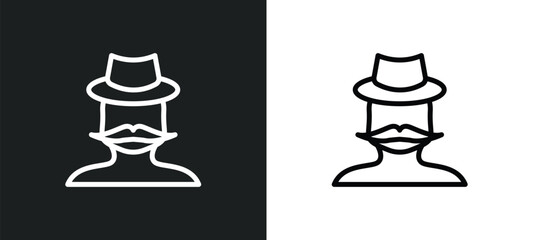 fat man with hat and moustache icon isolated in white and black colors. fat man with hat and moustache outline vector icon from business collection for web, mobile apps ui.