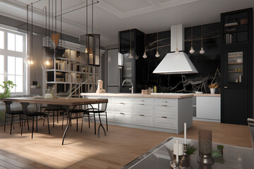 Cozy kitchen interior in modern house.