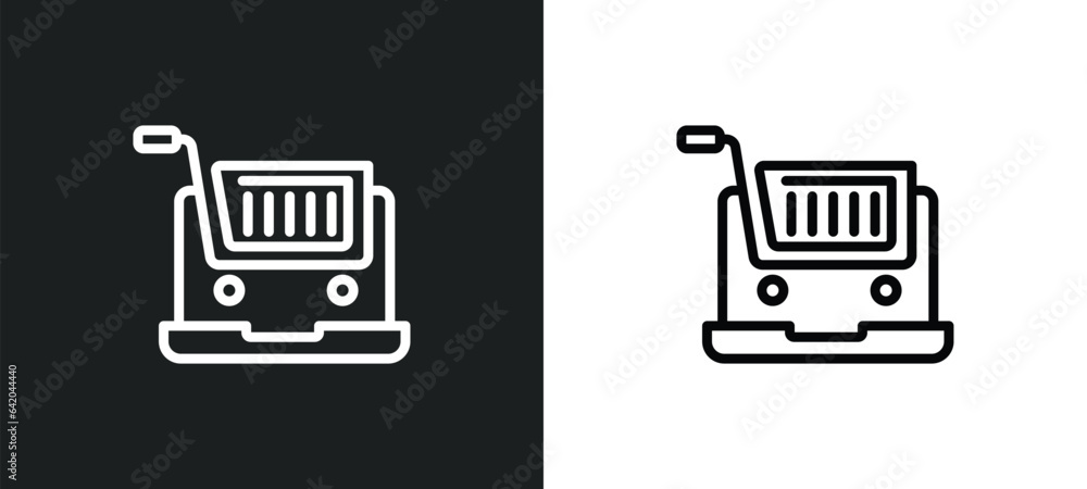 Poster online store cart icon isolated in white and black colors. online store cart outline vector icon fro