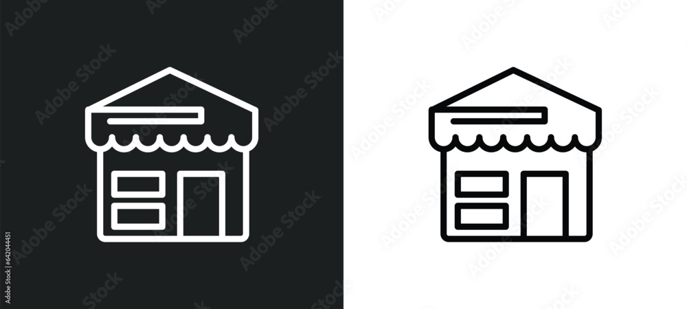 Poster shopping store icon isolated in white and black colors. shopping store outline vector icon from comm