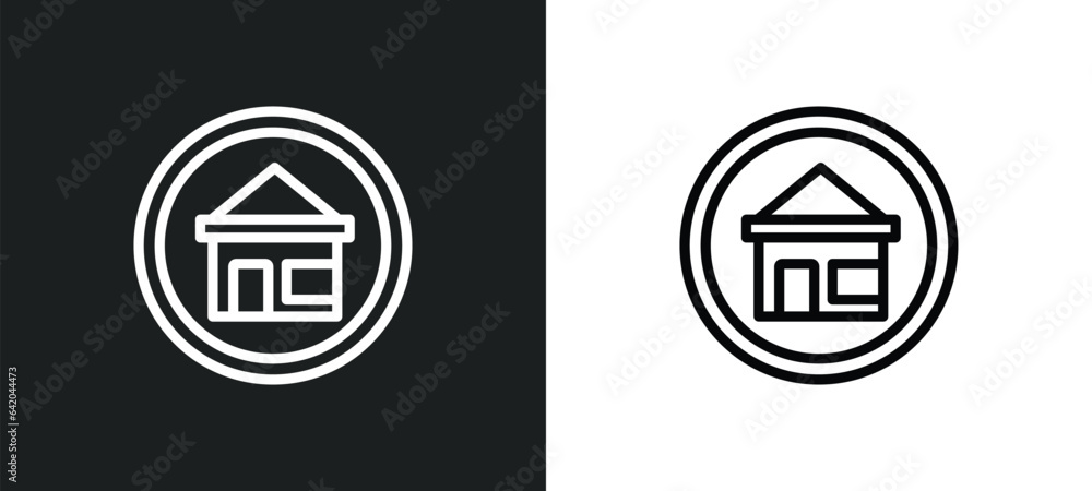 Poster house badge icon isolated in white and black colors. house badge outline vector icon from commerce c