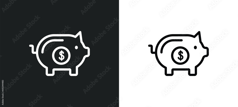 Aufkleber piggy bank with coin icon isolated in white and black colors. piggy bank with coin outline vector ic