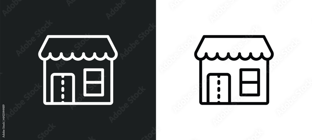 Poster shop store icon isolated in white and black colors. shop store outline vector icon from commerce col