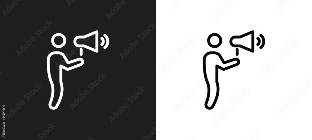 Aufkleber speaking icon isolated in white and black colors. speaking outline vector icon from communication co