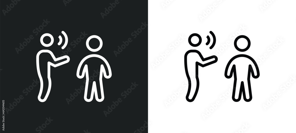 Poster talking icon isolated in white and black colors. talking outline vector icon from communication coll