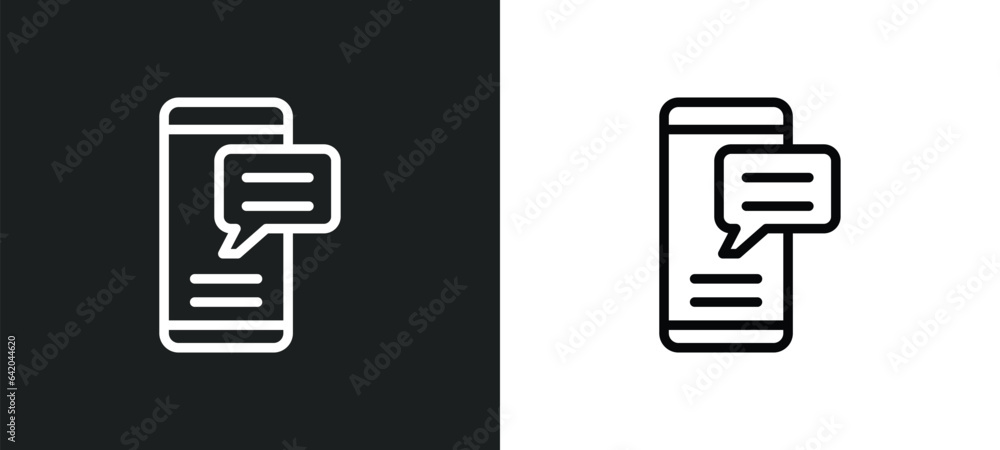 Poster mobile chat icon isolated in white and black colors. mobile chat outline vector icon from communicat