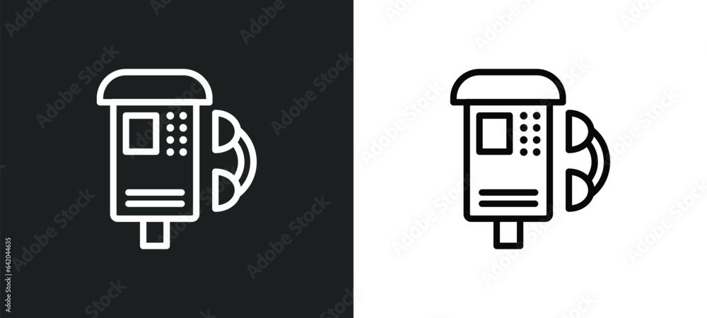 Poster public phone icon isolated in white and black colors. public phone outline vector icon from communic