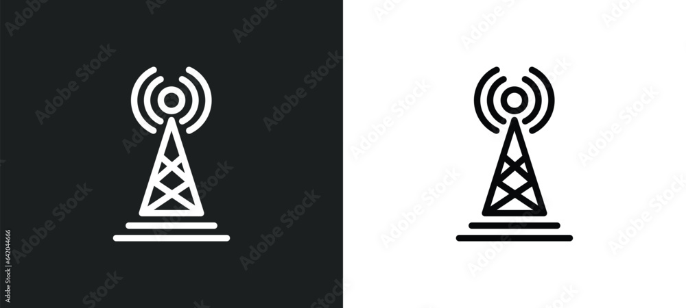 Poster transmitter icon isolated in white and black colors. transmitter outline vector icon from communicat