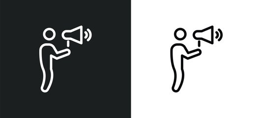 speaking icon isolated in white and black colors. speaking outline vector icon from communication collection for web, mobile apps and ui.